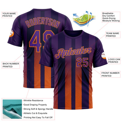 Custom Purple Orange-Bay Orange 3D Pattern Design Sunset Gradient Stripe Sportswear Performance T-Shirt