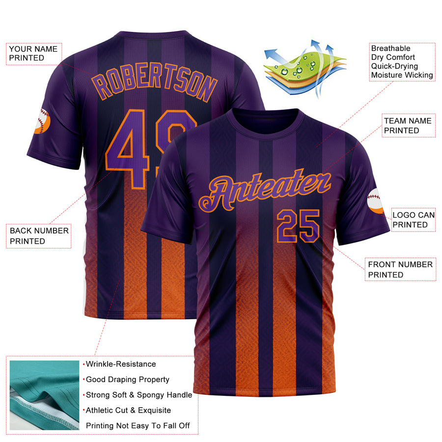 Custom Purple Orange-Bay Orange 3D Pattern Design Sunset Gradient Stripe Sportswear Performance T-Shirt