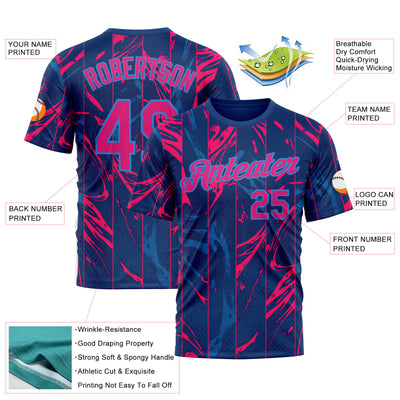 Custom Blue Hot Pink Red-Powder Blue 3D Pattern Design Abstract Splash Stripe Sportswear Performance T-Shirt