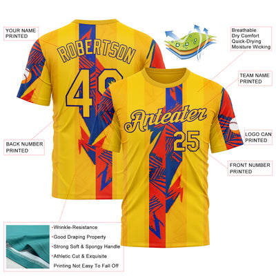 Custom Yellow Red-Dark Purple 3D Pattern Design Color Block Stripe Sportswear Performance T-Shirt