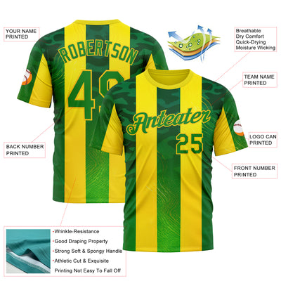Custom Yellow Grass Green-Green 3D Pattern Design Brazil Stripe Sportswear Performance T-Shirt