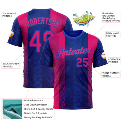 Custom Blue Hot Pink Red-Thunder Blue 3D Pattern Design Neon Stripe Sportswear Performance T-Shirt