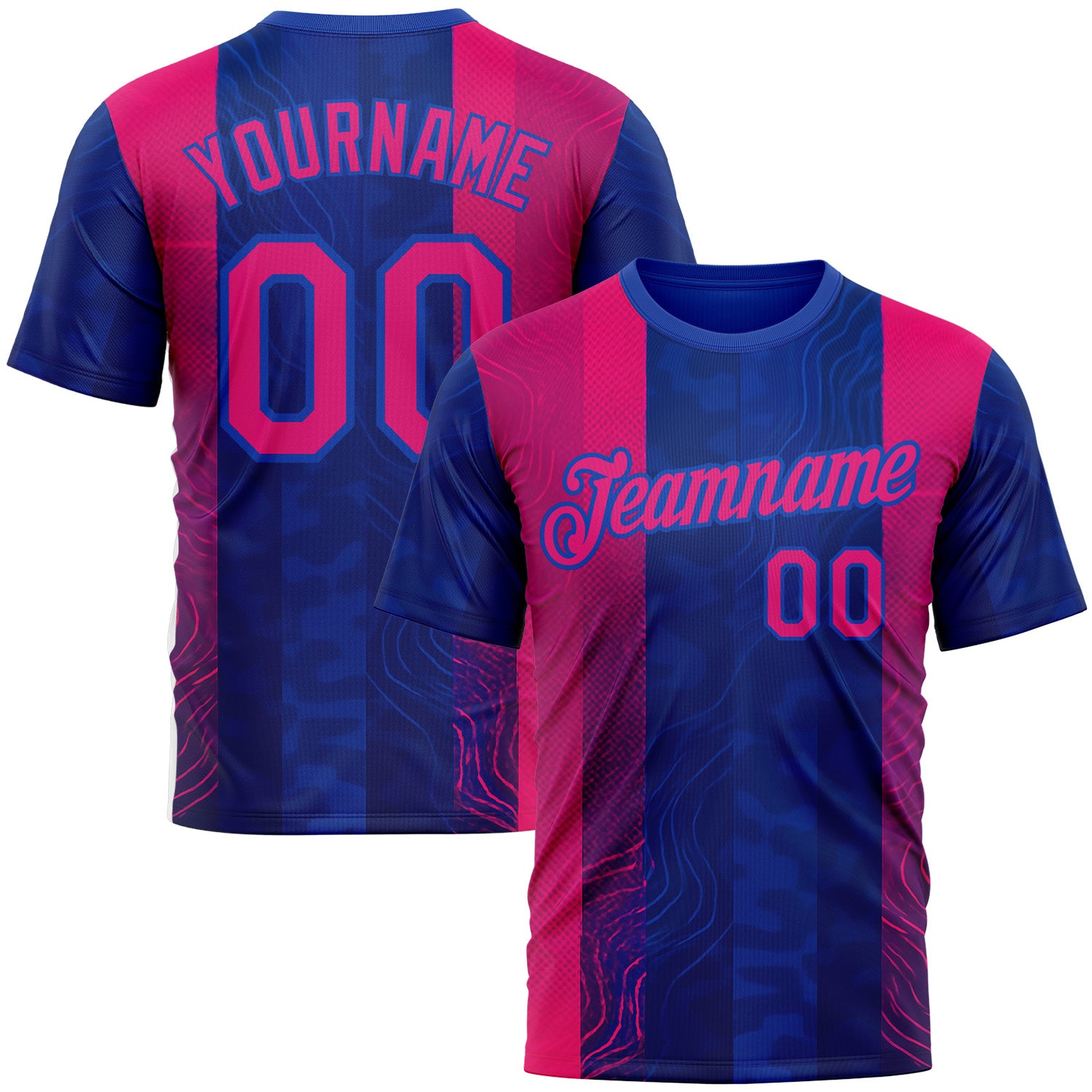 Custom Blue Hot Pink Red-Thunder Blue 3D Pattern Design Neon Stripe Sportswear Performance T-Shirt