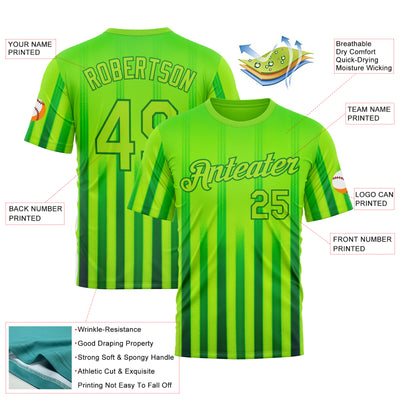 Custom Green Neon Green-Grass Green 3D Pattern Design Mexico Gradient Stripe Sportswear Performance T-Shirt