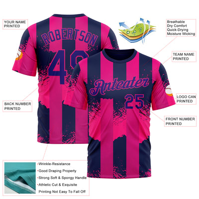 Custom Red Dark Purple-Hot Pink 3D Pattern Design Neon Stripe Sportswear Performance T-Shirt