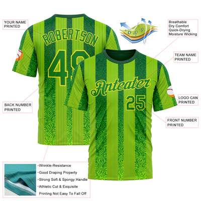 Custom Green Grass Green Yellow-Light Yellow 3D Pattern Design Brazil Stripe Sportswear Performance T-Shirt