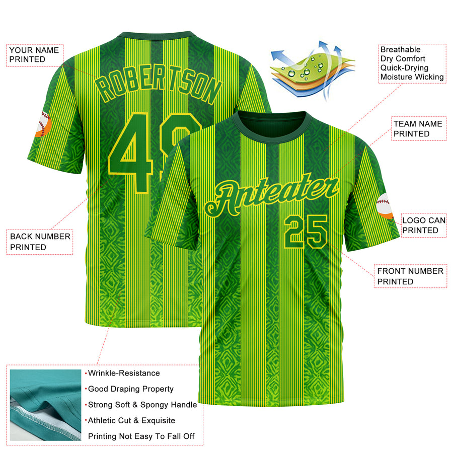 Custom Green Grass Green Yellow-Light Yellow 3D Pattern Design Brazil Stripe Sportswear Performance T-Shirt