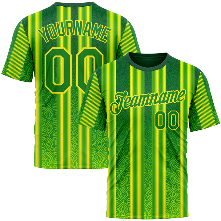Custom Green Grass Green Yellow-Light Yellow 3D Pattern Design Brazil Stripe Sportswear Performance T-Shirt