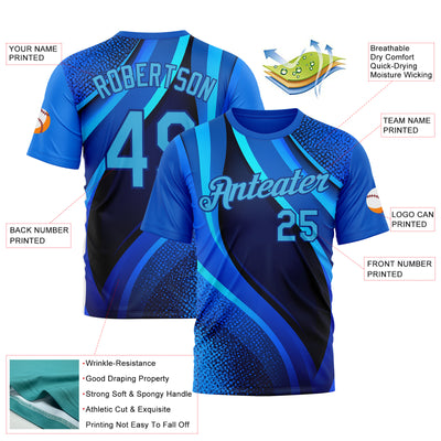Custom Blue Sky Blue-Royal 3D Pattern Design France Wave Gradient Sportswear Performance T-Shirt