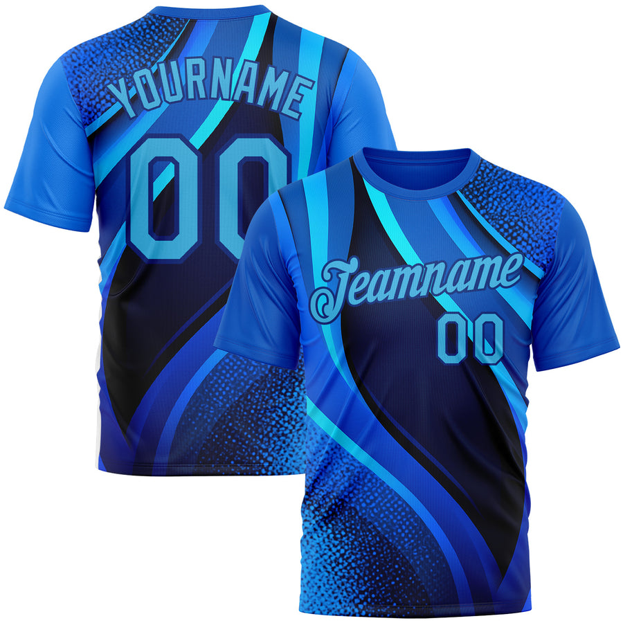 Custom Blue Sky Blue-Royal 3D Pattern Design France Wave Gradient Sportswear Performance T-Shirt