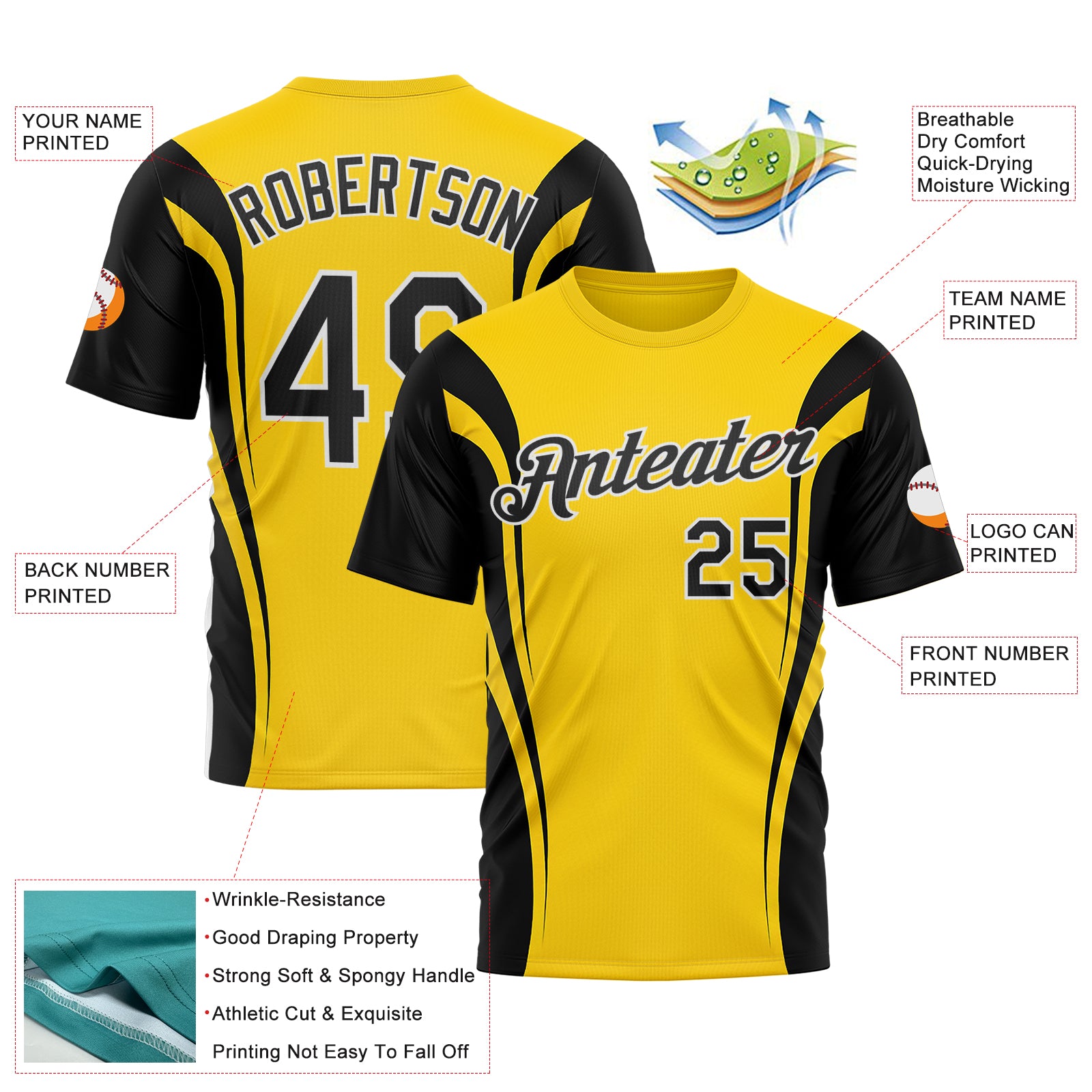 Custom Yellow Black-White 3D Pattern Design Germany Color Block Sportswear Performance T-Shirt