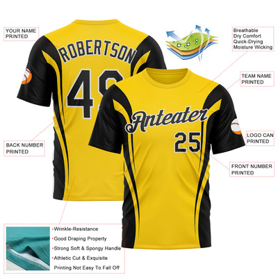 Custom Yellow Black-White 3D Pattern Design Germany Color Block Sportswear Performance T-Shirt