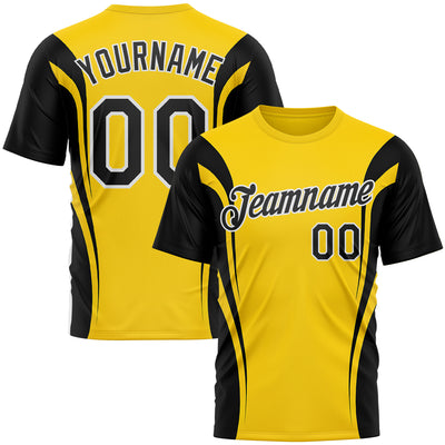 Custom Yellow Black-White 3D Pattern Design Germany Color Block Sportswear Performance T-Shirt