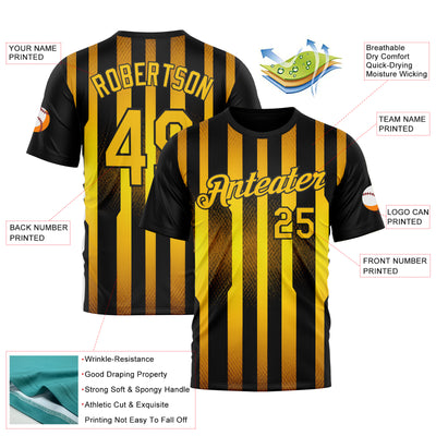 Custom Black Yellow 3D Pattern Design Germany Stripe Sportswear Performance T-Shirt