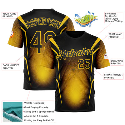 Custom Black Yellow 3D Pattern Design Germany Color Block Sportswear Performance T-Shirt