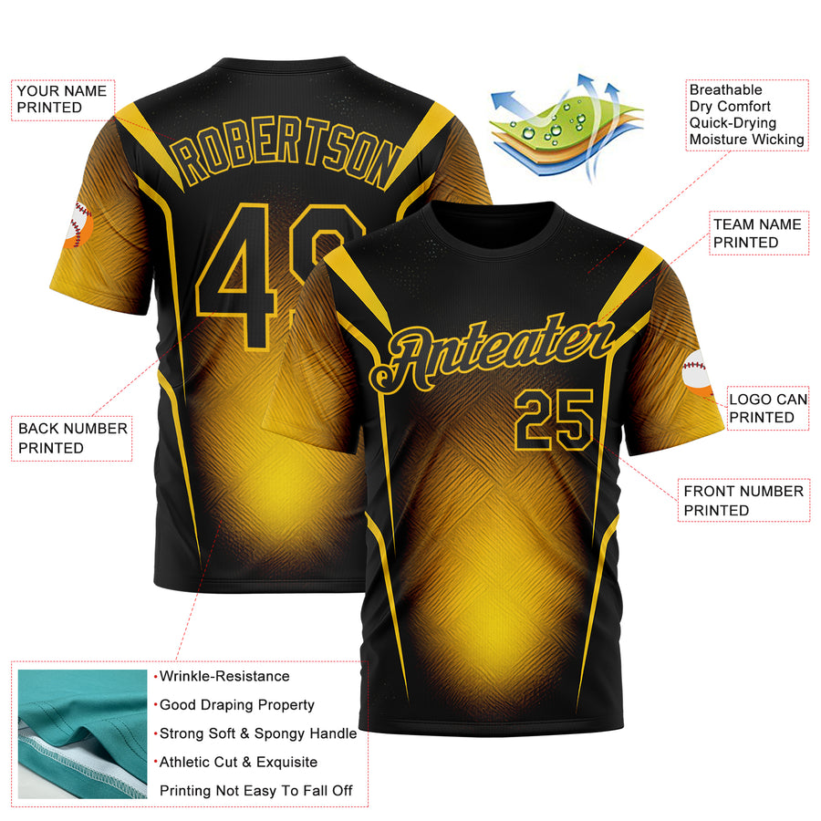 Custom Black Yellow 3D Pattern Design Germany Color Block Sportswear Performance T-Shirt