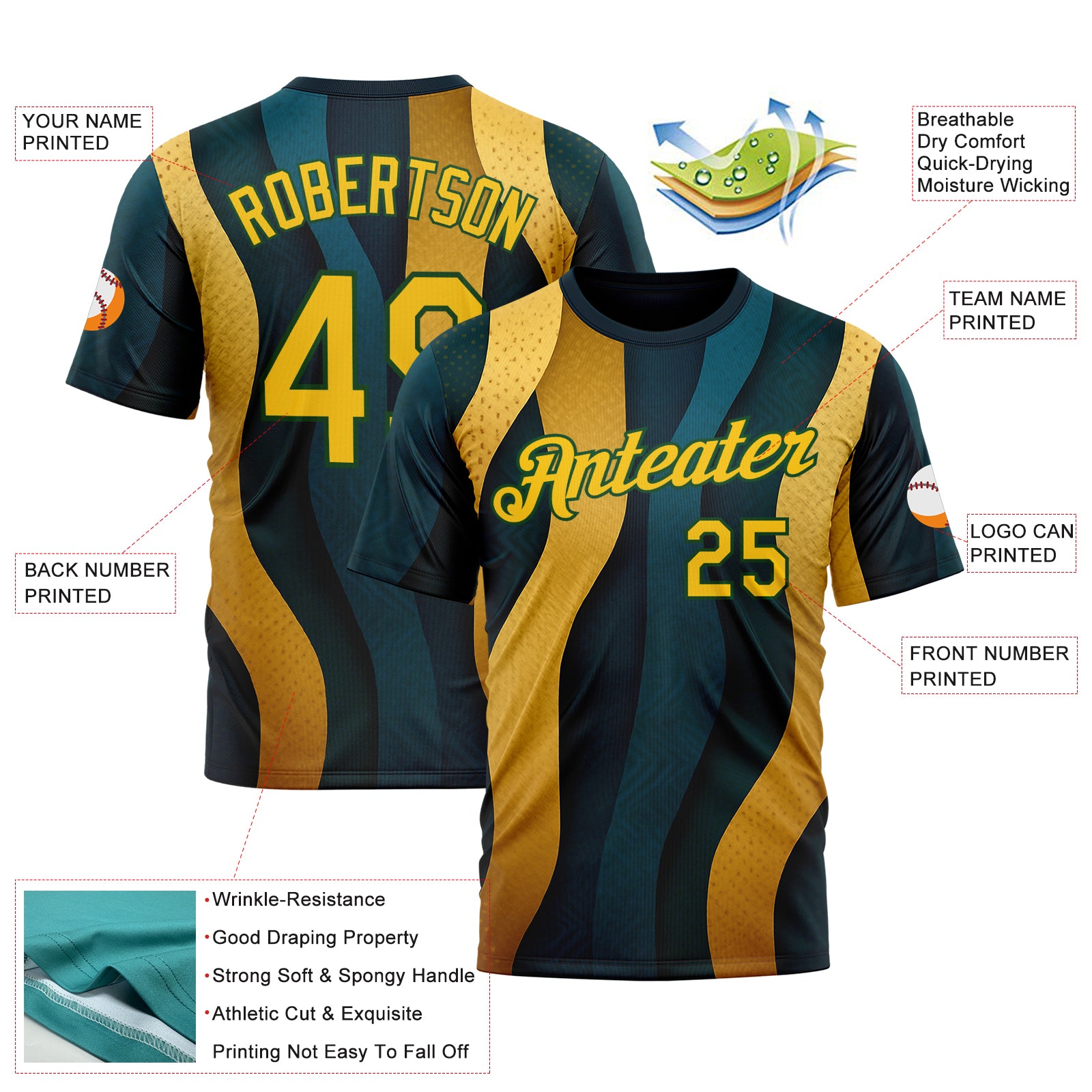 Custom Blue Yellow-Green 3D Pattern Design Color Block Sportswear Performance T-Shirt