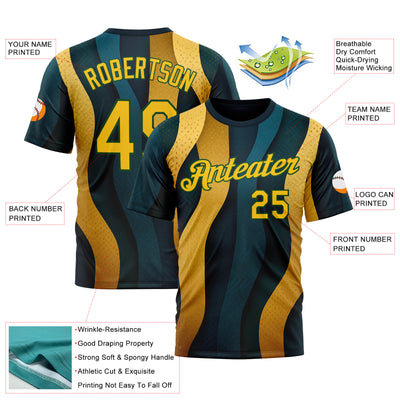 Custom Blue Yellow-Green 3D Pattern Design Color Block Sportswear Performance T-Shirt