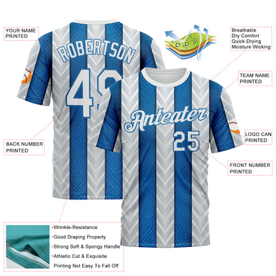 Custom White Blue 3D Pattern Design Argentina Stripe Sportswear Performance T-Shirt