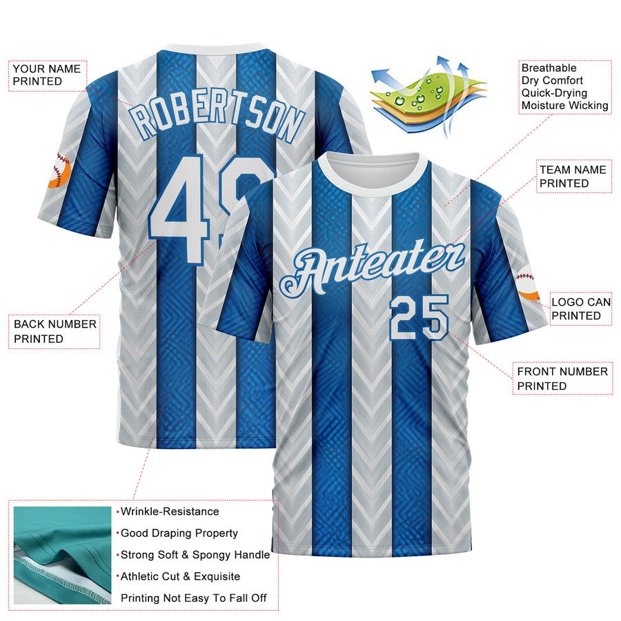 Custom White Blue 3D Pattern Design Argentina Stripe Sportswear Performance T-Shirt