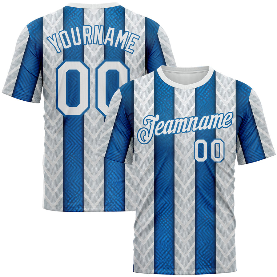 Custom White Blue 3D Pattern Design Argentina Stripe Sportswear Performance T-Shirt