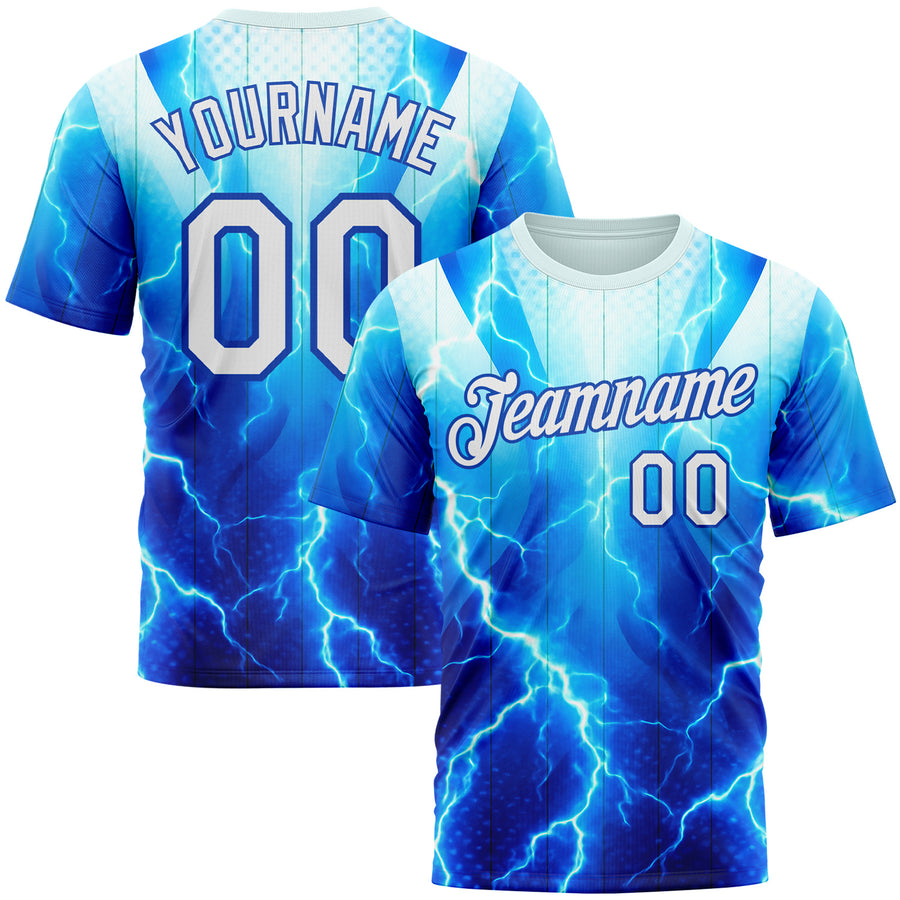 Custom Blue White-Thunder Blue 3D Pattern Design Lightning Sportswear Performance T-Shirt