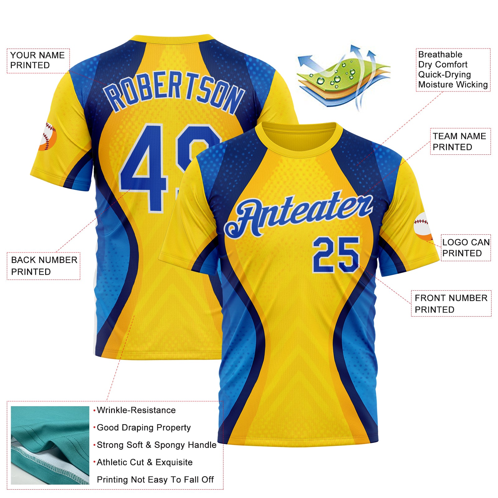 Custom 3D Pattern Performance T-Shirt Yellow Thunder Blue Blue-White Design  Brazil Color Block Sport Wear - FansIdea, image size:1600x1600