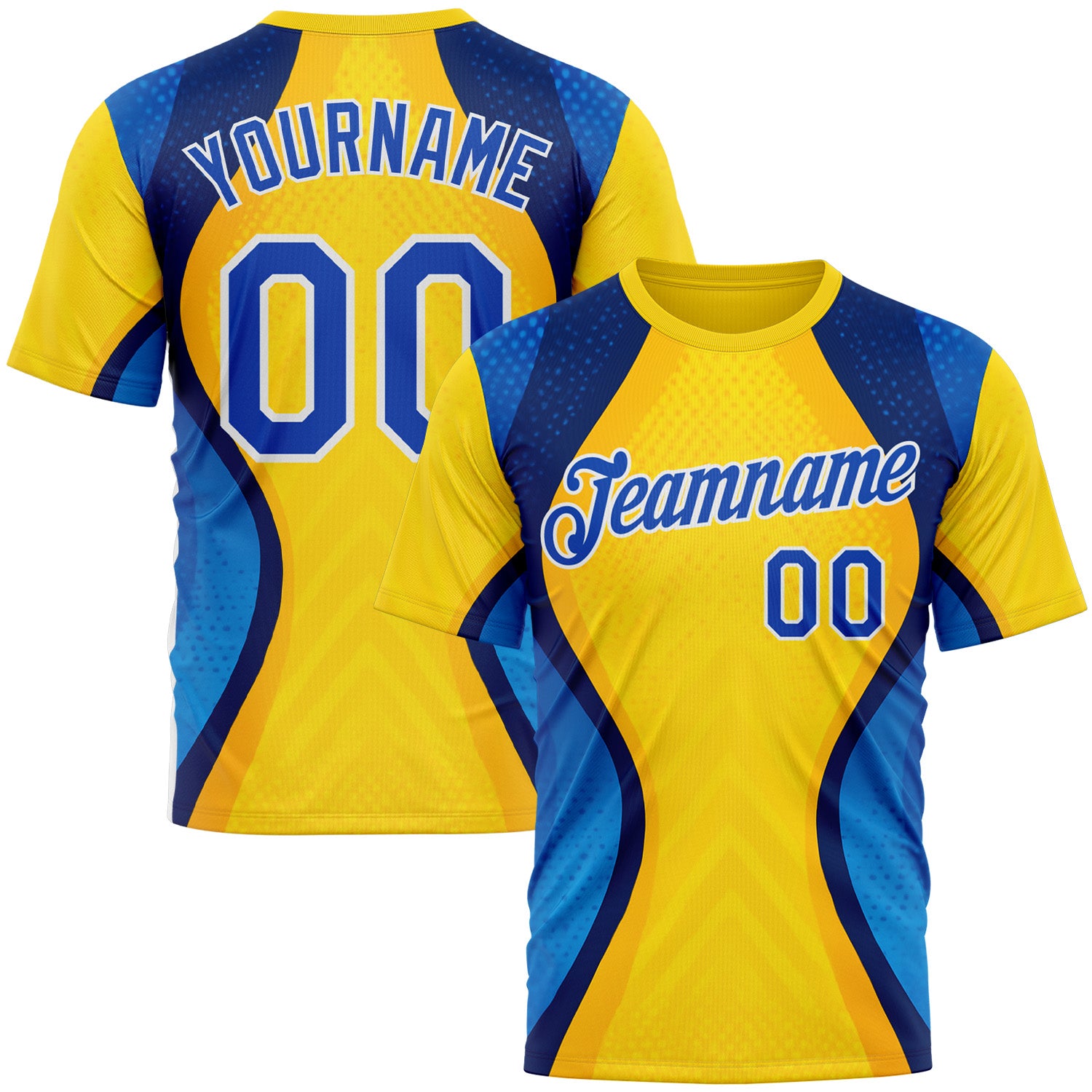 Custom 3D Pattern Performance T-Shirt Yellow Thunder Blue Blue-White Design  Brazil Color Block Sport Wear - FansIdea, image size:1500x1500