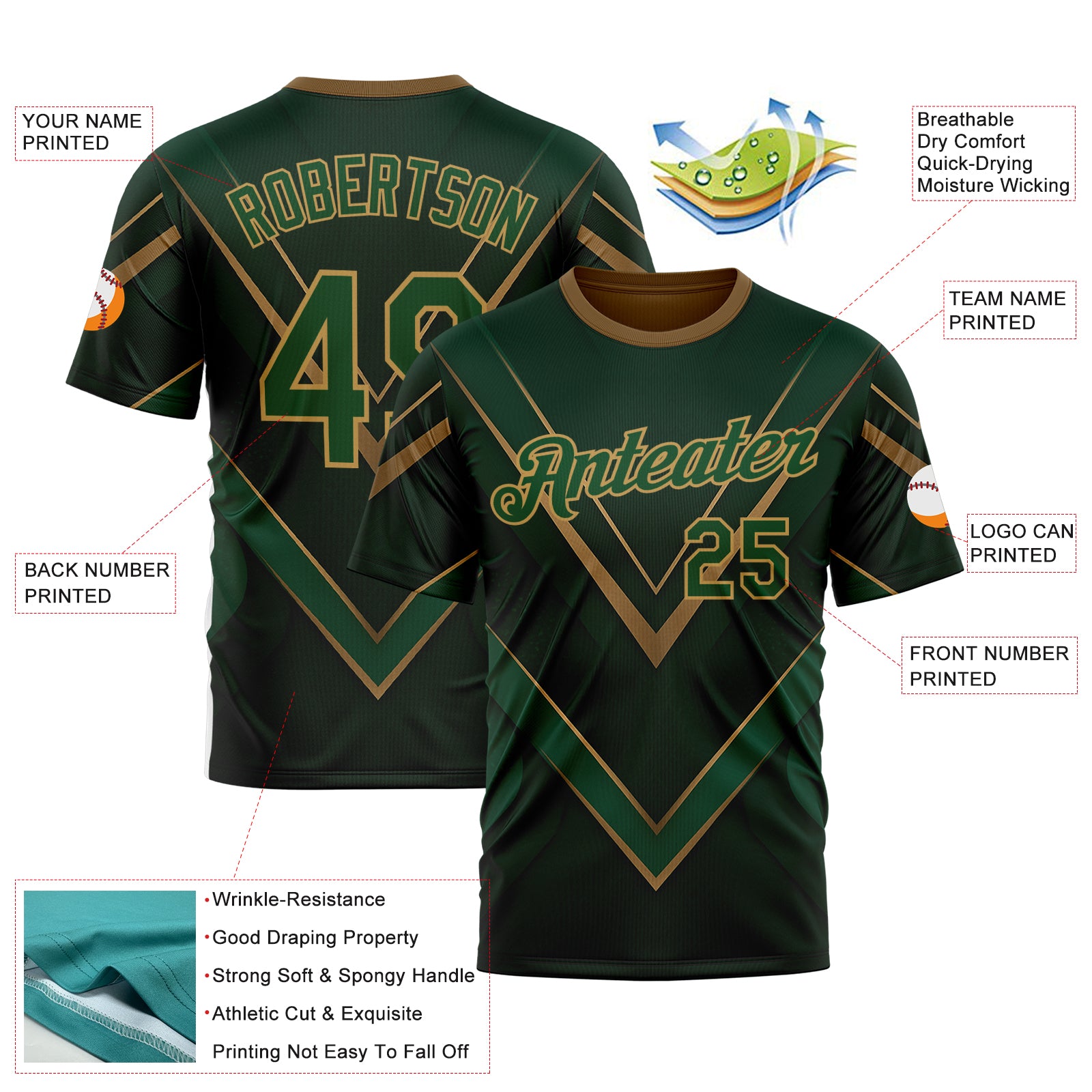 Custom Green Old Gold 3D Pattern Design Mexico Africa Sportswear Performance T-Shirt