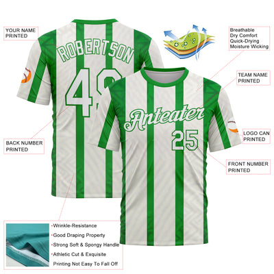 Custom White Green-Grass Green 3D Pattern Design Mexico Stripe Sportswear Performance T-Shirt