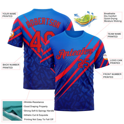 Custom Blue Fire Red-Royal 3D Pattern Design USA Inspired Sportswear Performance T-Shirt