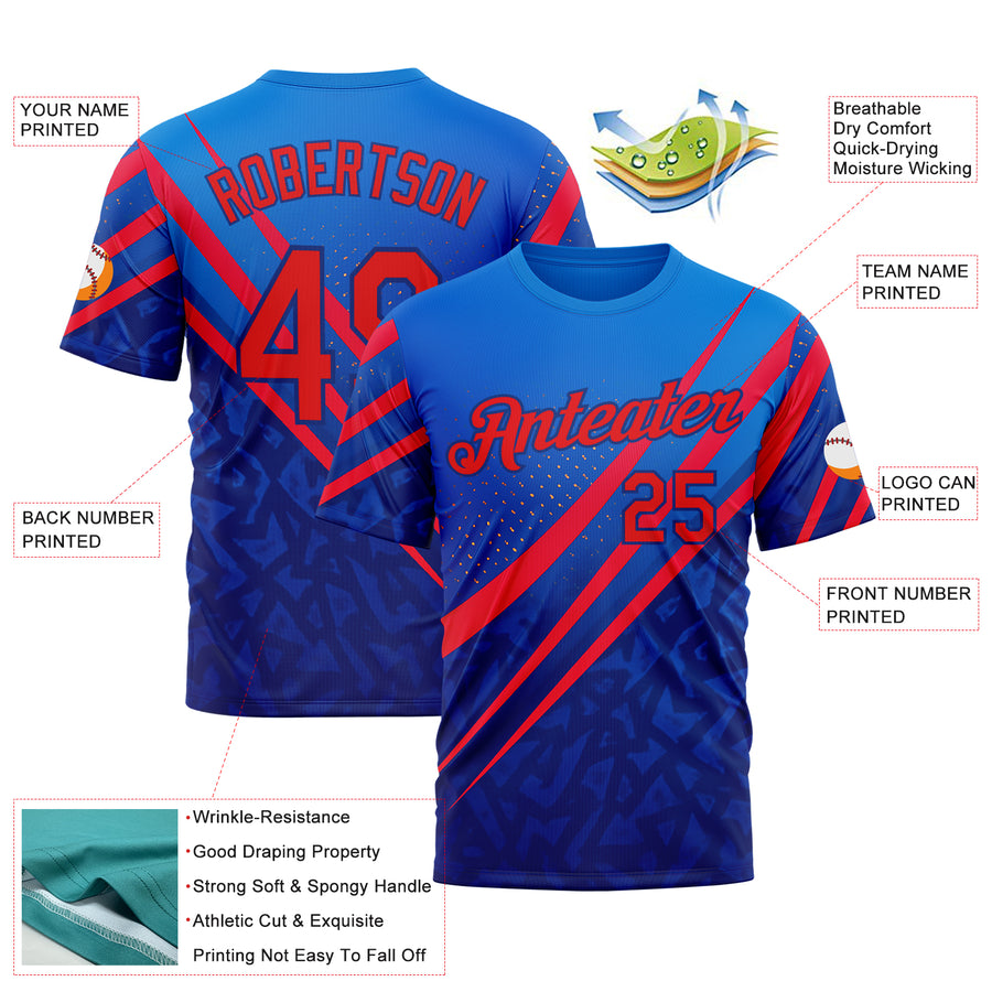 Custom Blue Fire Red-Royal 3D Pattern Design USA Inspired Sportswear Performance T-Shirt