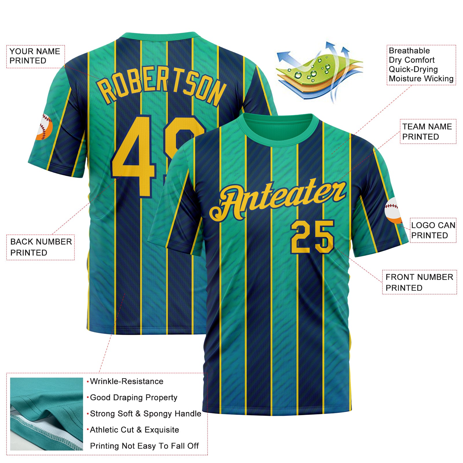Custom Green Yellow-US Navy Blue 3D Pattern Design Stripe Sportswear Performance T-Shirt