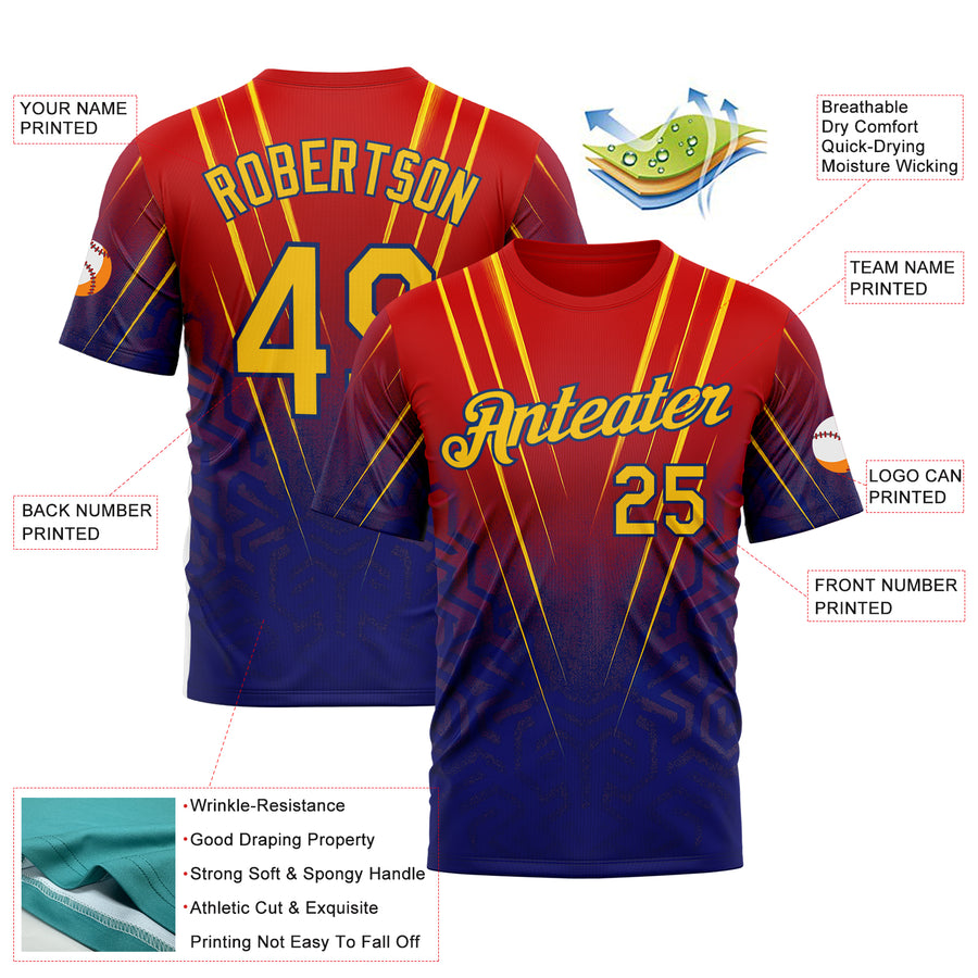 Custom Red Yellow-US Navy Blue 3D Pattern Design USA Inspired France Sportswear Performance T-Shirt