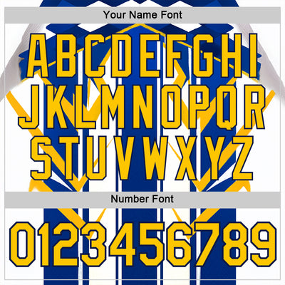 Custom White Yellow Blue-Navy 3D Pattern Design Geometric Shape Stripe Sportswear Performance T-Shirt