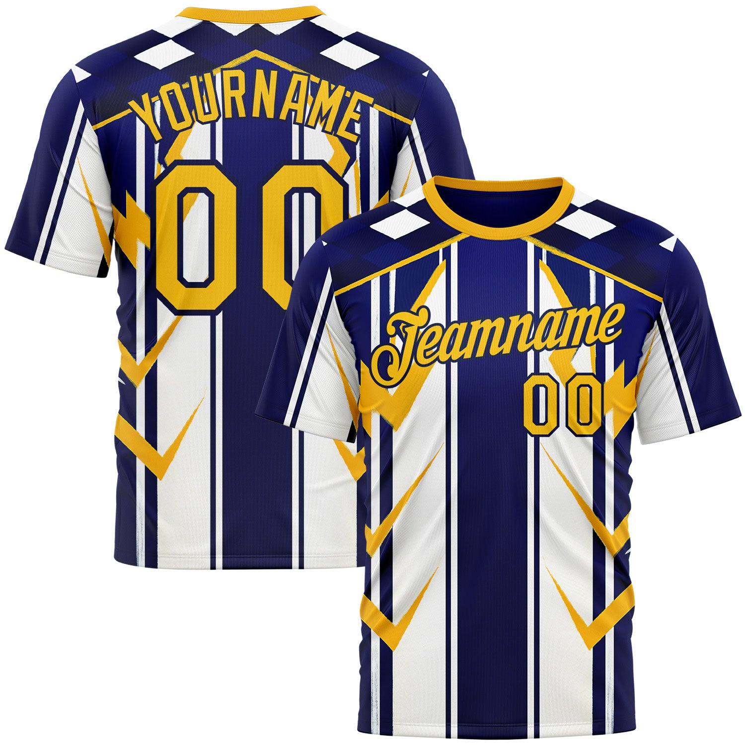 Custom White Yellow Blue-Navy 3D Pattern Design Geometric Shape Stripe Sportswear Performance T-Shirt