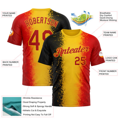 Custom Red Yellow-Black 3D Pattern Design Germany Stripe Sportswear Performance T-Shirt