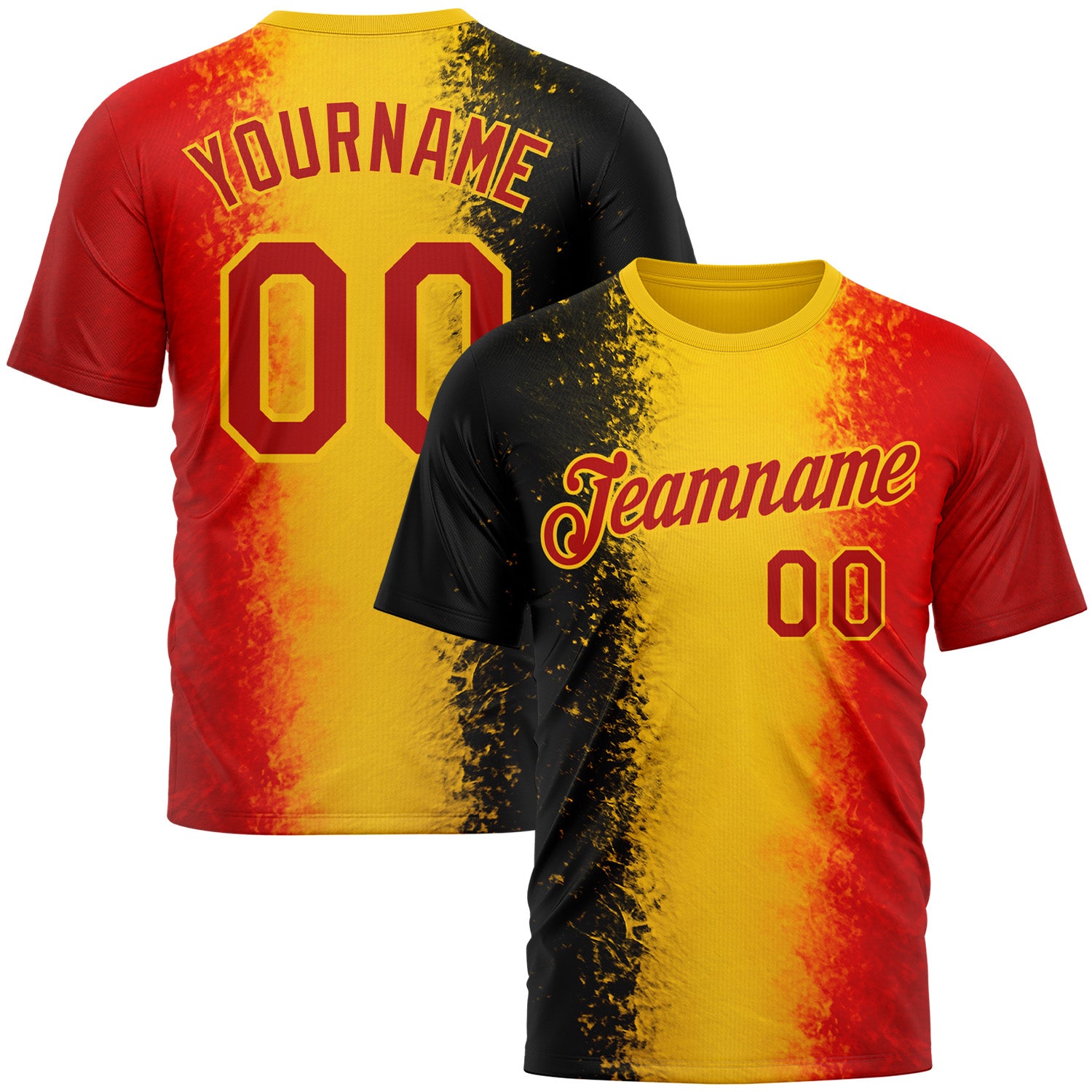 Custom Red Yellow-Black 3D Pattern Design Germany Stripe Sportswear Performance T-Shirt