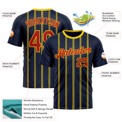 Custom Blue Red-Yellow 3D Pattern Design Milan Stripe Sportswear Performance T-Shirt