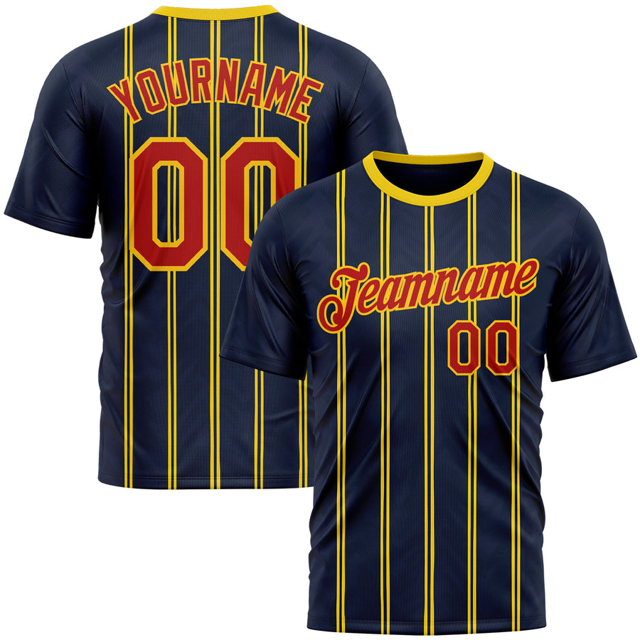 Custom Blue Red-Yellow 3D Pattern Design Milan Stripe Sportswear Performance T-Shirt