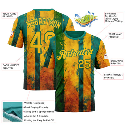 Custom Green Yellow-Kelly Green 3D Pattern Design Brazil Stripe Sportswear Performance T-Shirt