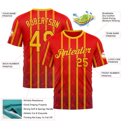 Custom Red Yellow 3D Pattern Design Spain Stripe Sportswear Performance T-Shirt