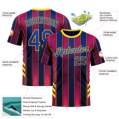 Custom Red Thunder Blue Blue-Yellow 3D Pattern Design Stripe Sportswear Performance T-Shirt