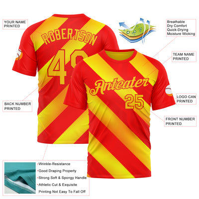 Custom Red Yellow-Fire Red 3D Pattern Design Spain Stripe Sportswear Performance T-Shirt