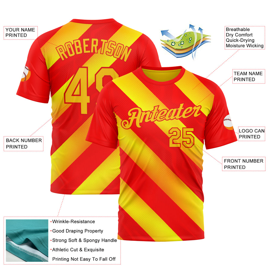 Custom Red Yellow-Fire Red 3D Pattern Design Spain Stripe Sportswear Performance T-Shirt
