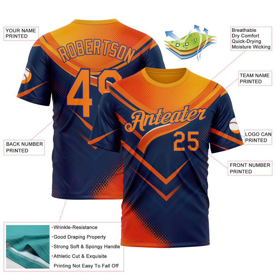 Custom Yellow Bay Orange Blue-Royal 3D Pattern Design Neon Arrow Sportswear Performance T-Shirt