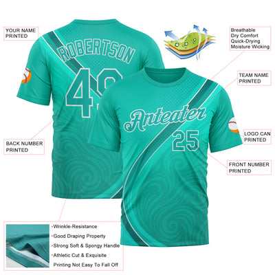 Custom Green Aqua-White 3D Pattern Design Sportswear Performance T-Shirt