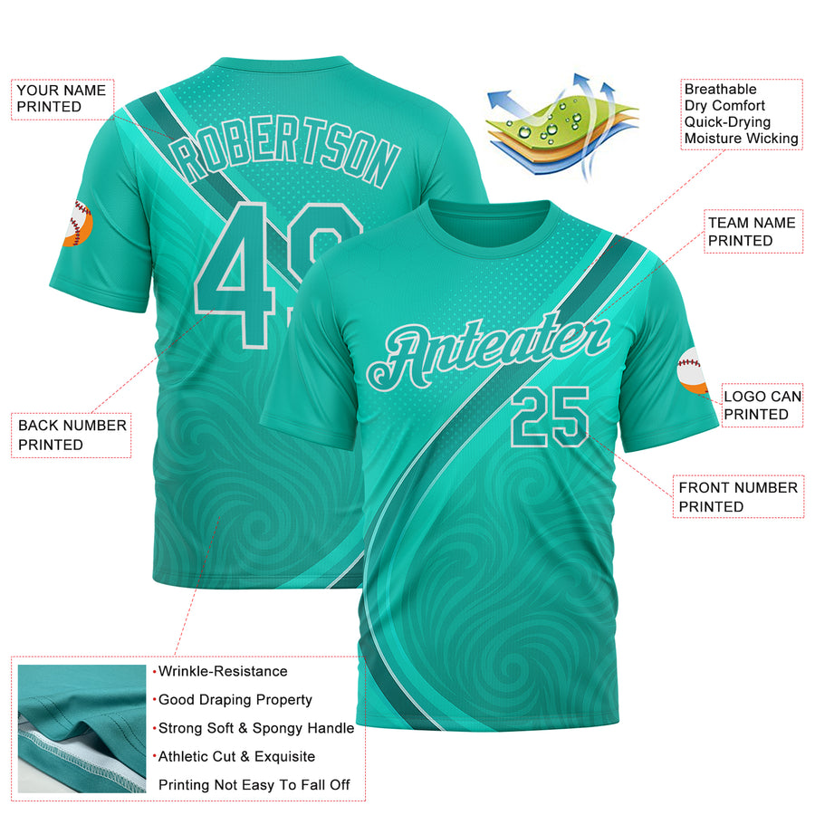 Custom Green Aqua-White 3D Pattern Design Sportswear Performance T-Shirt