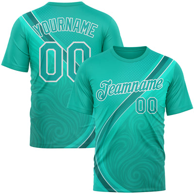 Custom Green Aqua-White 3D Pattern Design Sportswear Performance T-Shirt
