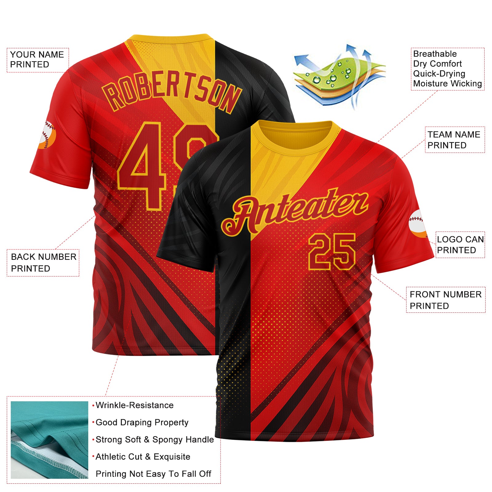 Custom Red Black-Yellow 3D Pattern Design Germany Sportswear Performance T-Shirt